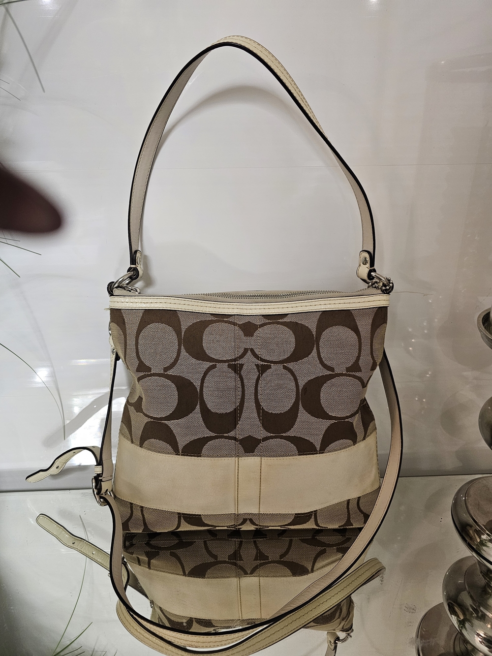 Coach Signature Canvas Shoulder Bag in Tan/Cream